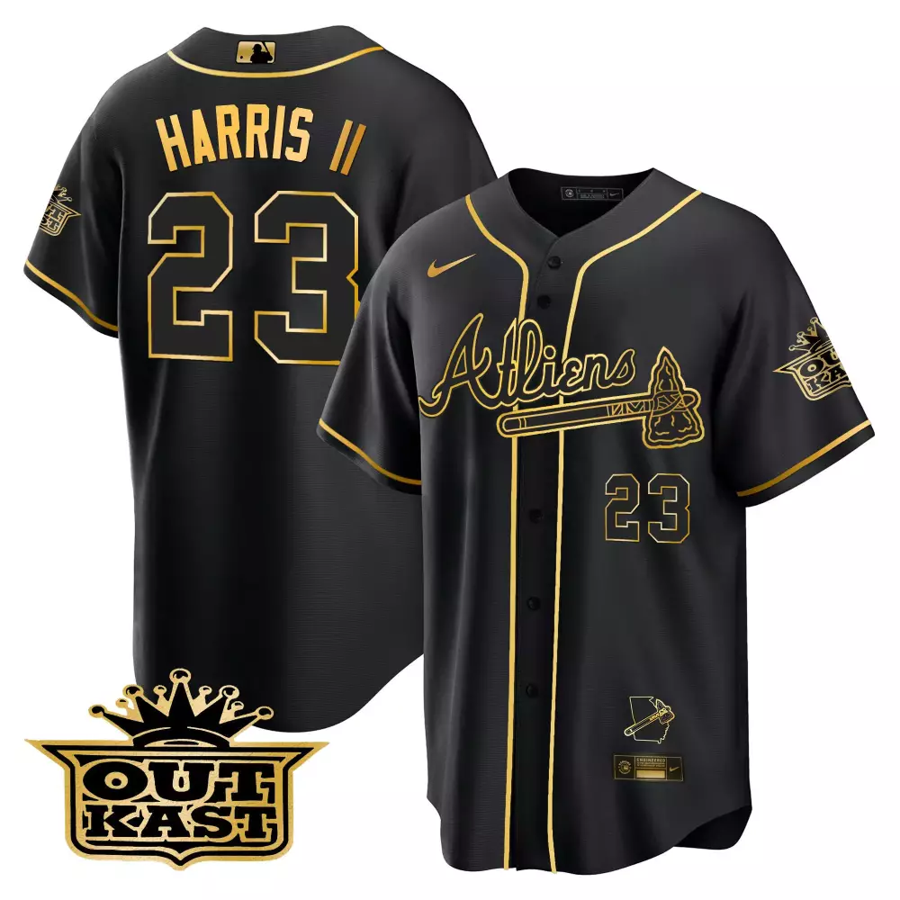 Harris II Atlanta Braves 2023 Black Outkast Jersey | All Stitched Women's Style with Name Patch | For Men, Women & Youth