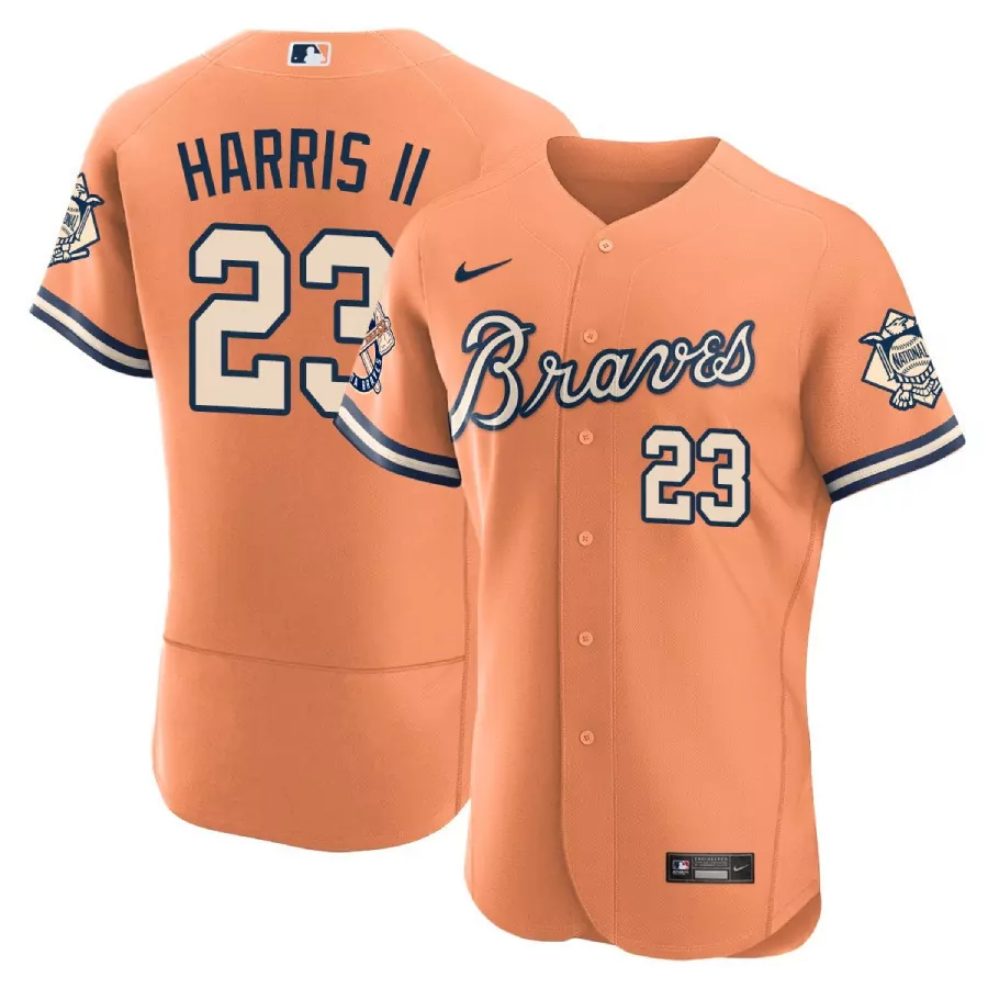 harris ii 23 atlanta braves orange stitched jersey name patch men s 2023 style