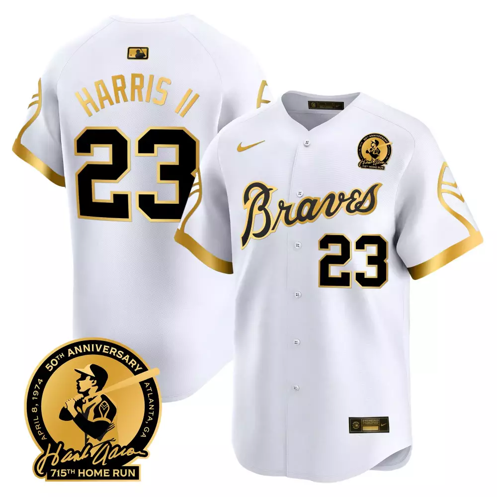 harris ii 23 atlanta braves white stitched jersey men s 50th anniversary name patch 1974