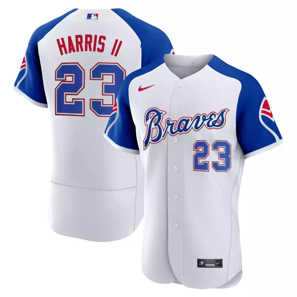 harris ii 23 atlanta braves white stitched jersey men s 50th anniversary name patch 1974