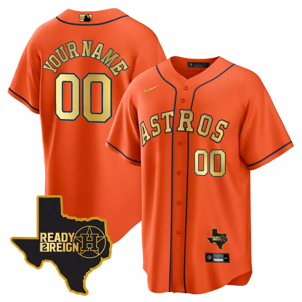 Houston Astros Orange Cool Base Custom Jersey | All Stitched Name Patch 2024 Ready 2 Reign | Fan Gear for All | For Men, Women & Youth