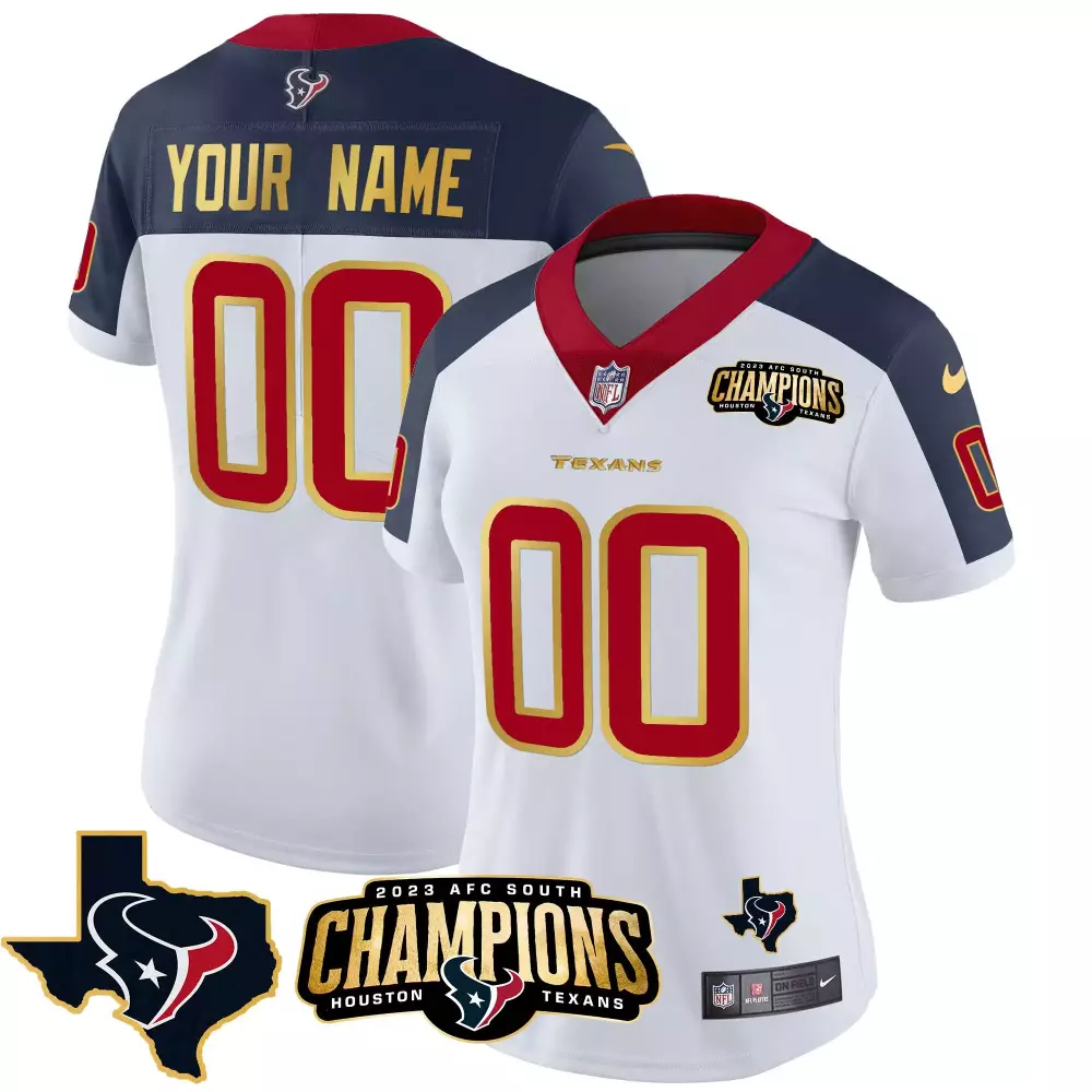 Houston Texans Women's White 2023 AFC South Champions Custom Jersey | All Stitched Name Patch | Game Day Outfit | For Men, Women & Youth