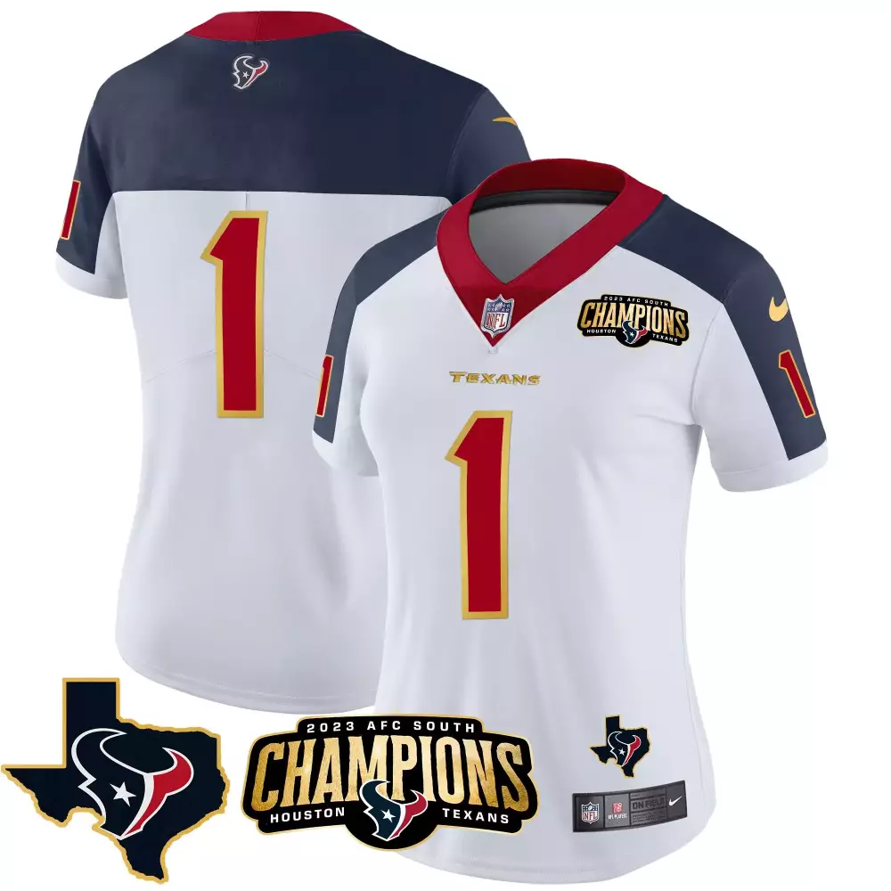 Houston Texans Women's White 2023 AFC South Champions Custom Jersey | All Stitched Name Patch | Game Day Outfit | For Men, Women & Youth
