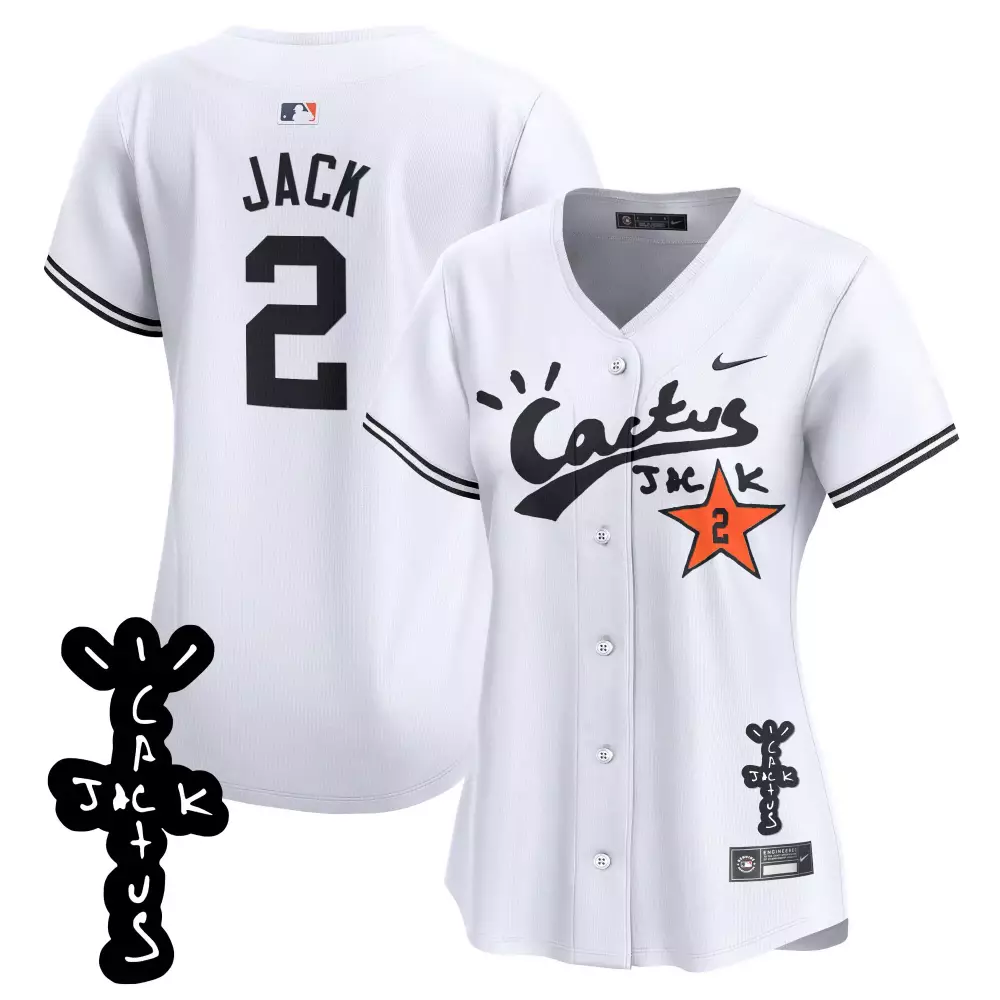 Justin Jack 2 White Astros 2023 Stitched Jersey | Cactus Jack Patch | For Women, Men & Youth
