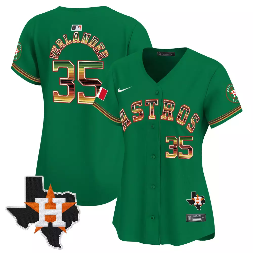 Justin Verlander 35 Houston Astros Green Women's Jersey | 2023 All Stitched Name Patch | Stylish Fan Gear | For Men, Women & Youth
