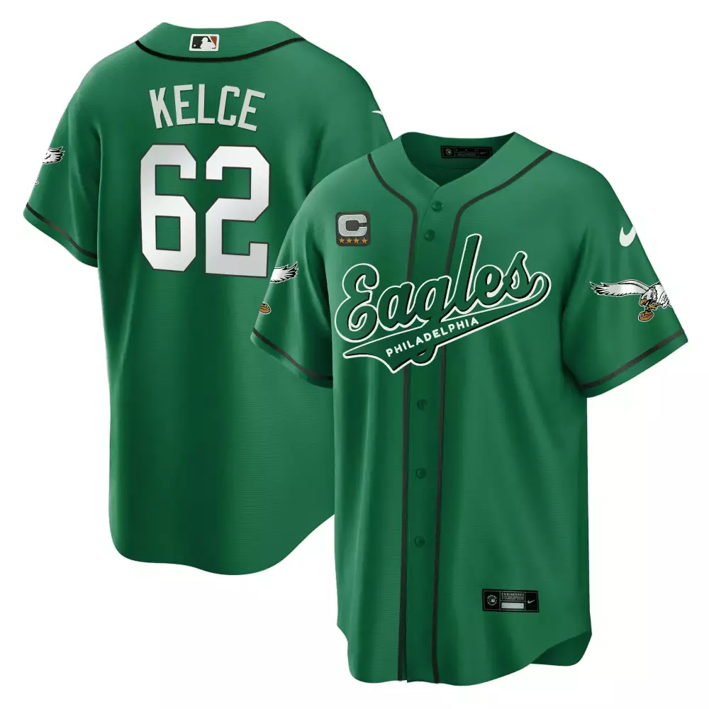 Kelce 62 Philadelphia Eagles Kelly Green Stitched Jersey | 2023 Men's Style with Name Patch | Fan Gear for Game Day | For Men, Women & Youth