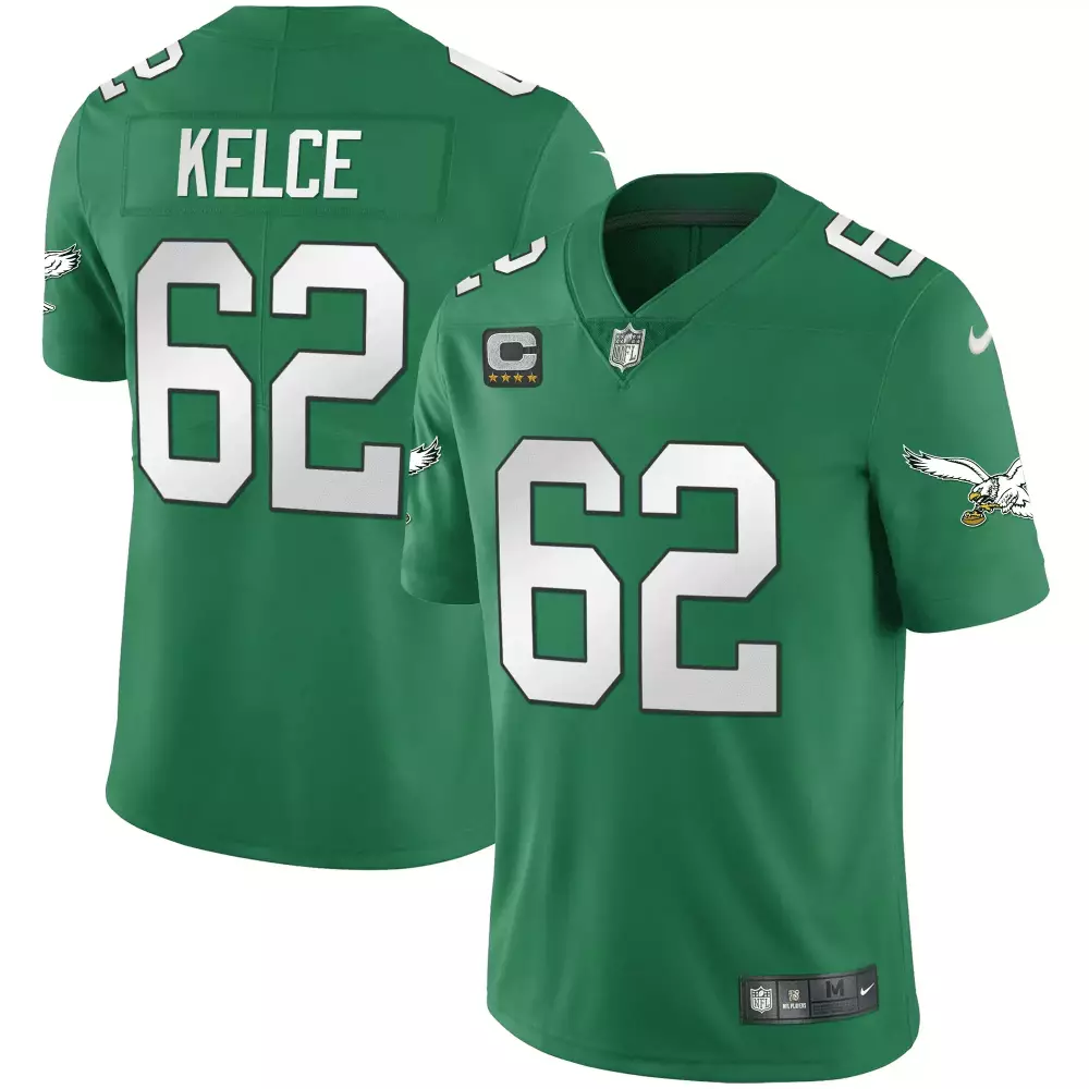 Kelce 62 Philadelphia Eagles Green White Vapor Jersey | 2023 Men's All Stitched | Limited Edition Fan Gear | For Men, Women & Youth