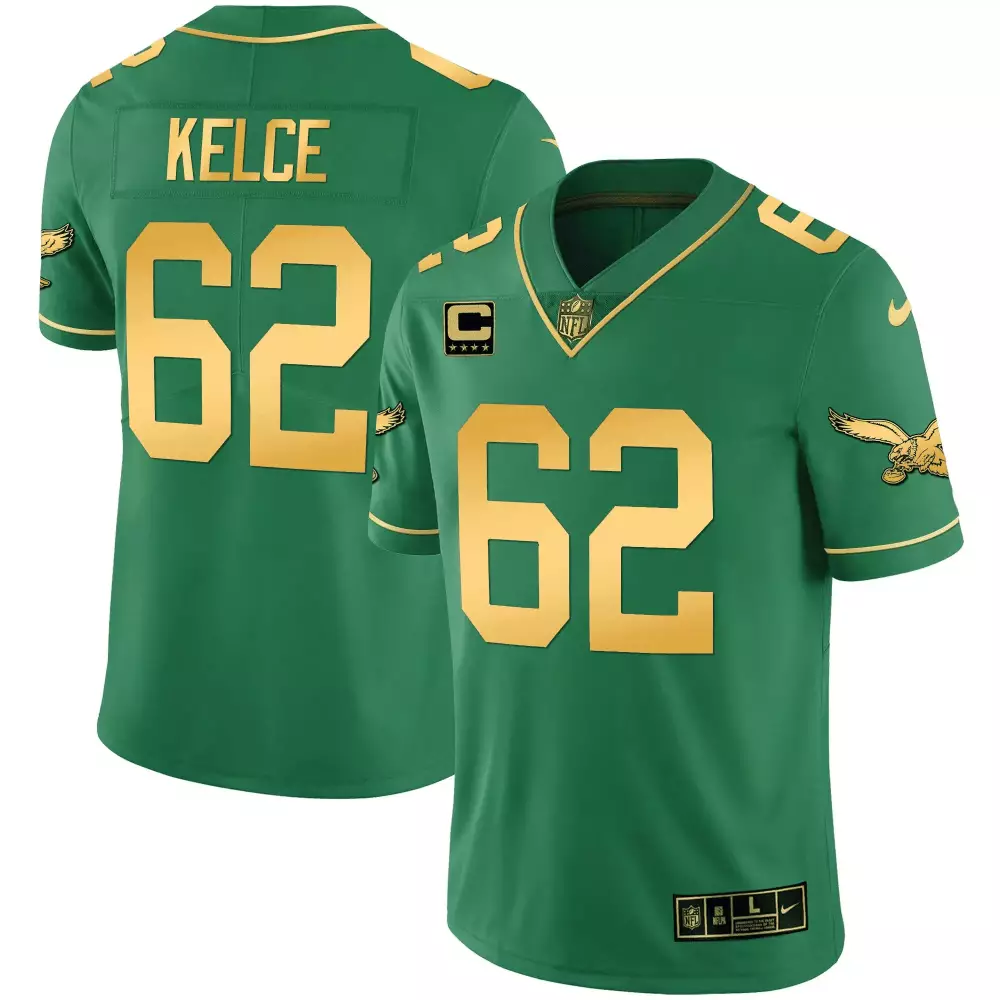 Kelce 62 Philadelphia Eagles Kelly Green Stitched Jersey | 2023 Men's Style with Name Patch | Fan Gear for Game Day | For Men, Women & Youth