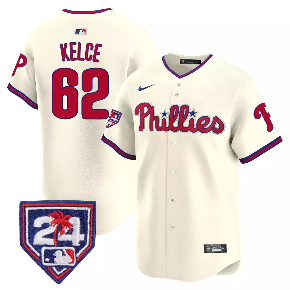 Kelce 62 Philadelphia Phillies Cream Stitched Jersey | 2024 Spring Training Limited Edition | Fan Gear for Men, Women & Youth