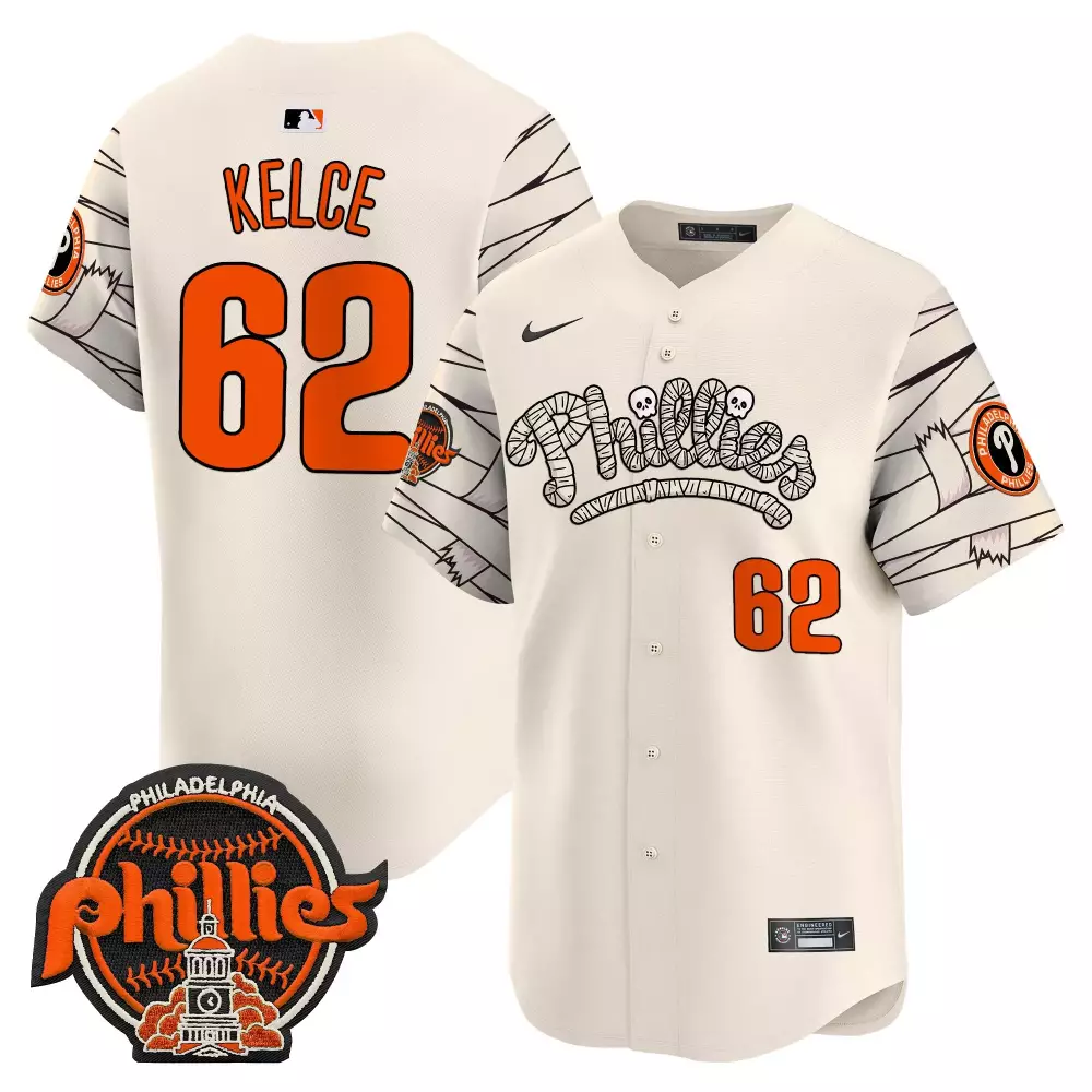 kelce 62 phillies cream halloween vapor premier limited jersey all stitched men s style year 2023