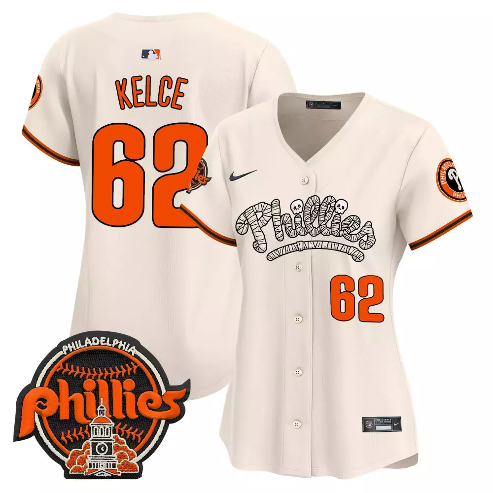 kelce 62 phillies halloween stitched jersey men s cream style 2023 name patch