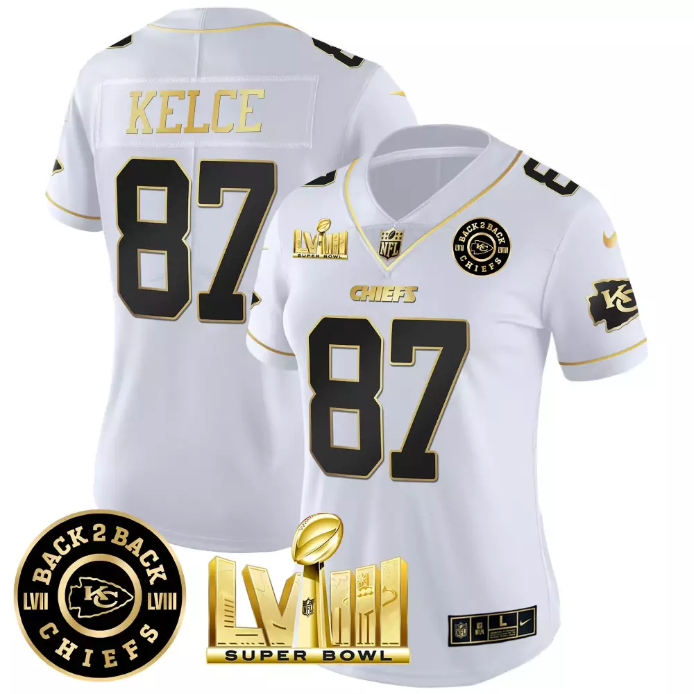 Kelce 87 Chiefs White Stitched Women's Jersey | Super Bowl LVIII 2023 | Limited Edition Fan Gear | For Men, Women & Youth