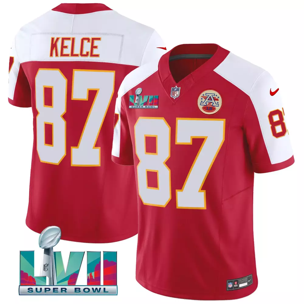 kelce 87 kansas city chiefs men s red and white stitched jersey with name patch 2023