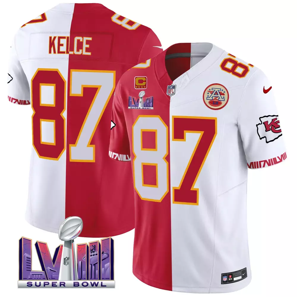 Kelce 87 Kansas City Chiefs Super Bowl LVIII Men's Jersey | All Stitched Name Patch Red White | Game Day Outfit | For Men, Women & Youth