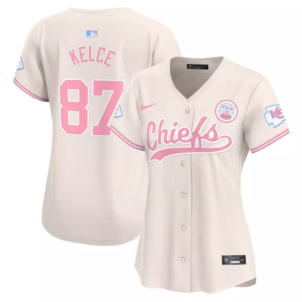 Kelce 87 Kansas City Chiefs Women's Cream Pink Stitched Jersey | Name Patch 2023 | Fan Gear for All