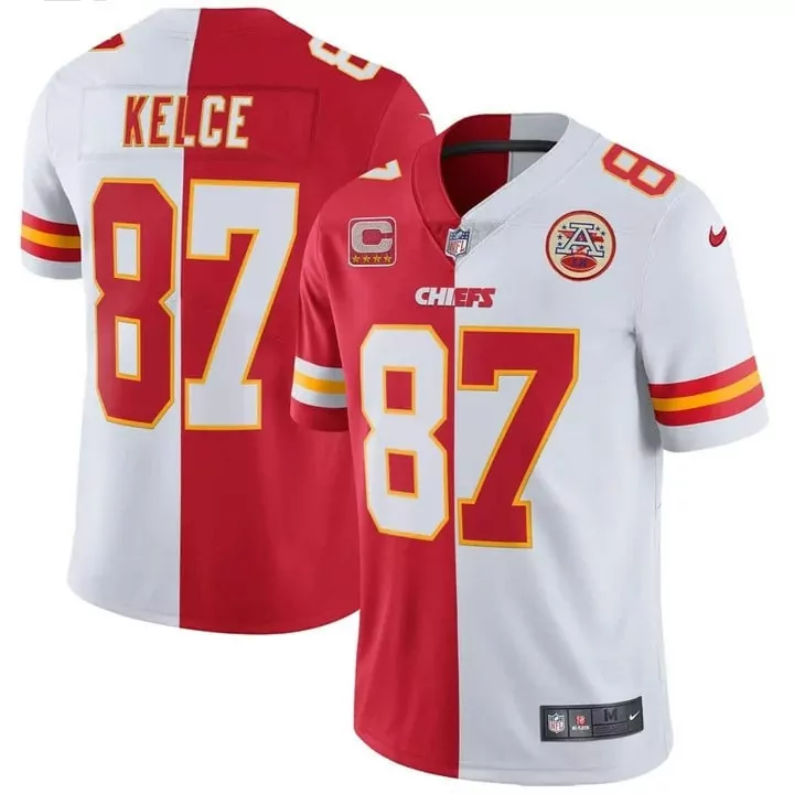 Kelce 87 Kansas City Chiefs Women's Red and White Stitched Jersey | Super Bowl LVIII Name Patch | Replica Fan Gear | For Men, Women & Youth