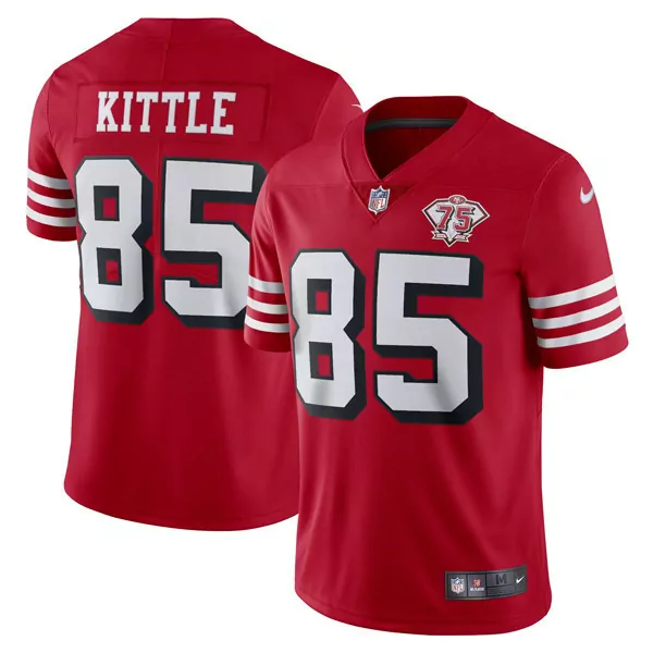 Kittle 85 San Francisco 49ers 2023 Red Stitched Jersey | 75th Anniversary Name Patch | For Men, Women & Youth