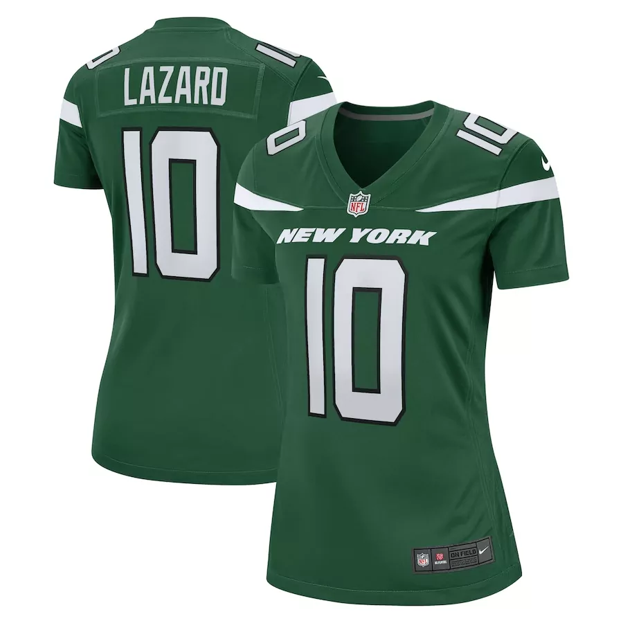 lazard 10 new york jets women s green stitched jersey name patch 2023