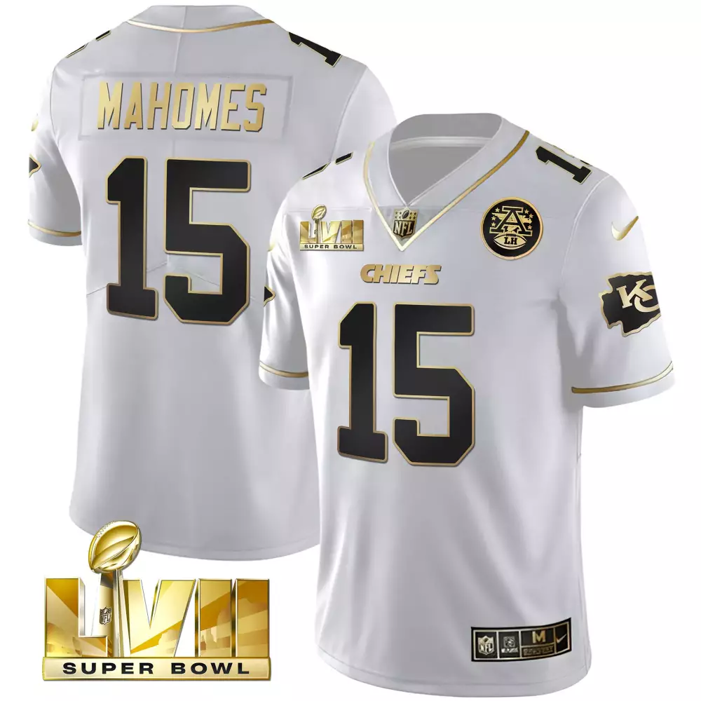 Mahomes 15 Kansas City Chiefs White Super Bowl Jersey | All Stitched Name Patch 2023 | Fan Gear for Men