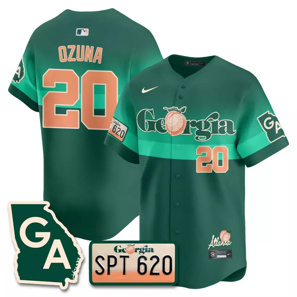 marcell ozuna 20 atlanta braves men s stitched jersey green georgia peach 2023 name patch