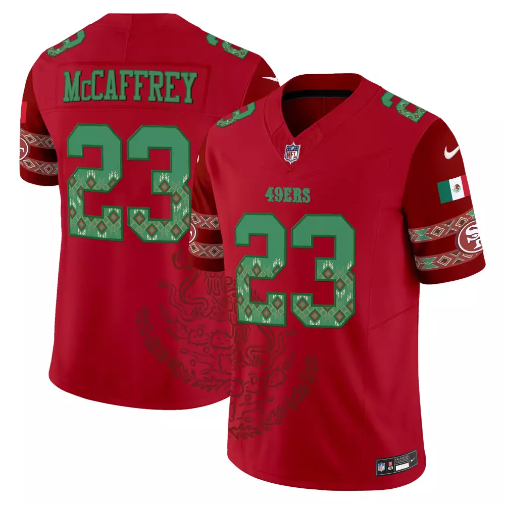 McCaffrey 23 San Francisco 49ers Red Stitched Jersey | 2023 Style Name Patch | For Men, Women & Youth