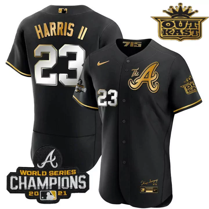 michael harris ii 23 atlanta braves black all stitched jersey name patch men s 2023