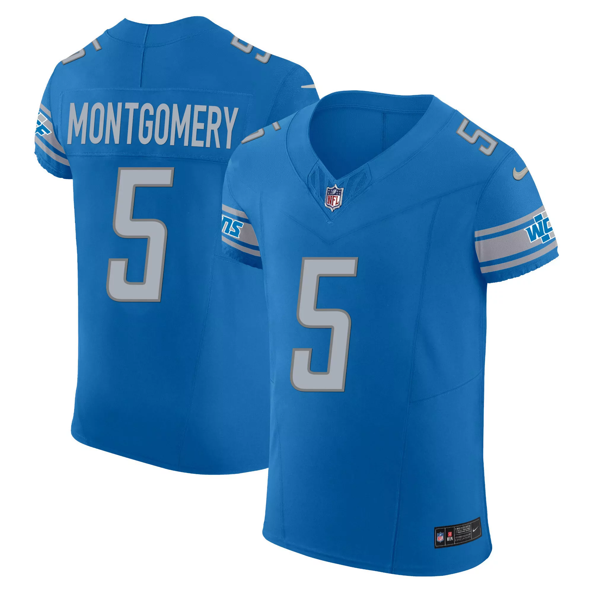 montgomery 5 detroit lions blue all stitched jersey name patch male 2023