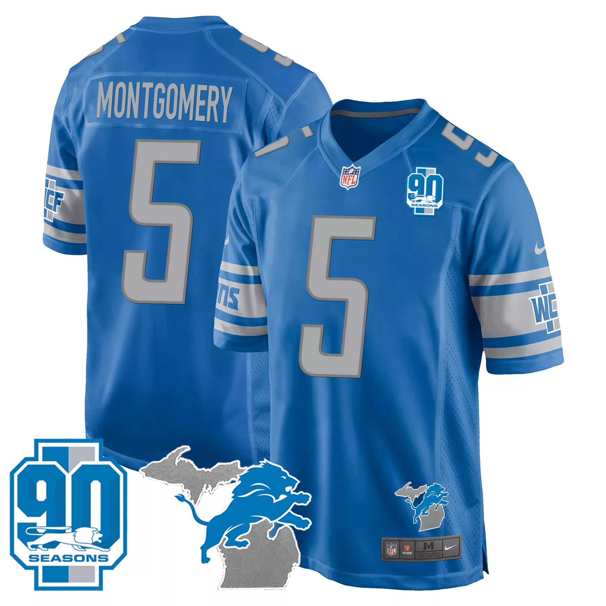 montgomery 5 detroit lions blue jersey all stitched name patch 90th year men s style