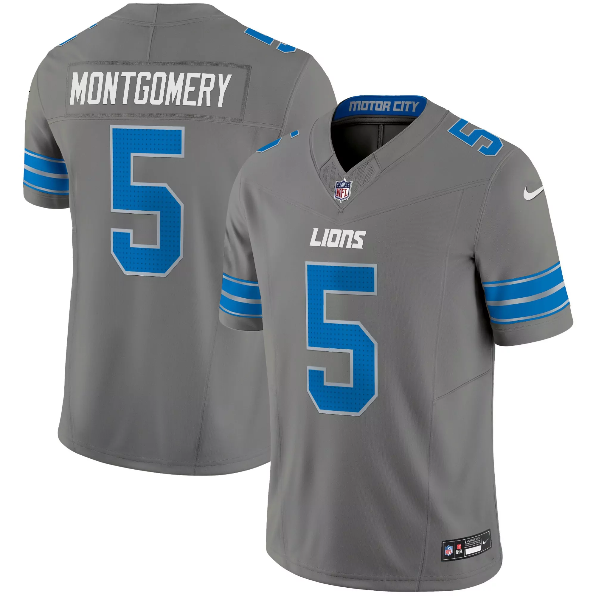 montgomery 5 detroit lions gray stitched jersey men s style name patch 2024