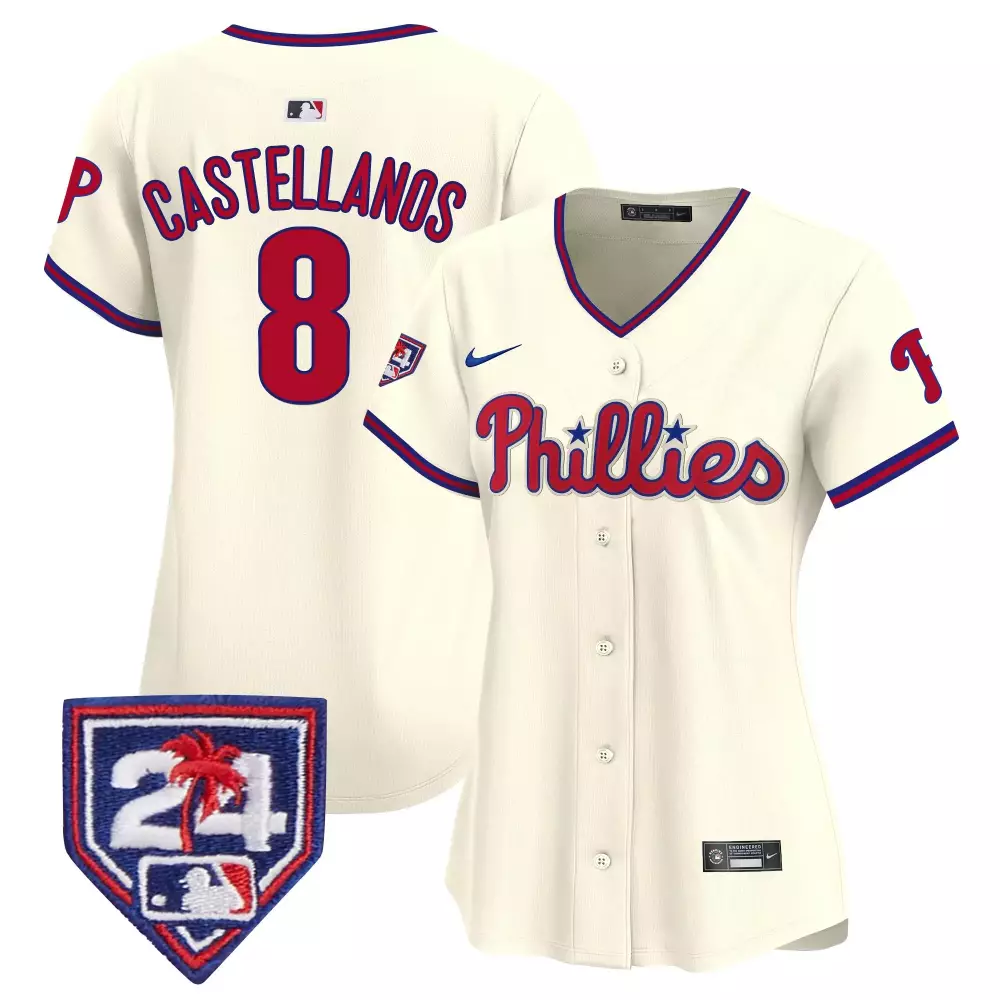 Castellanos Phillies Women's 2024 Cream Stitched Jersey | Name Patch Fan Gear | For Men, Women & Youth