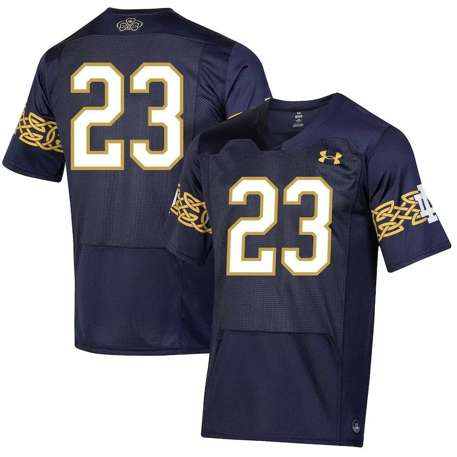 notre dame fighting irish 23 stitched jersey men s navy name patch 2023