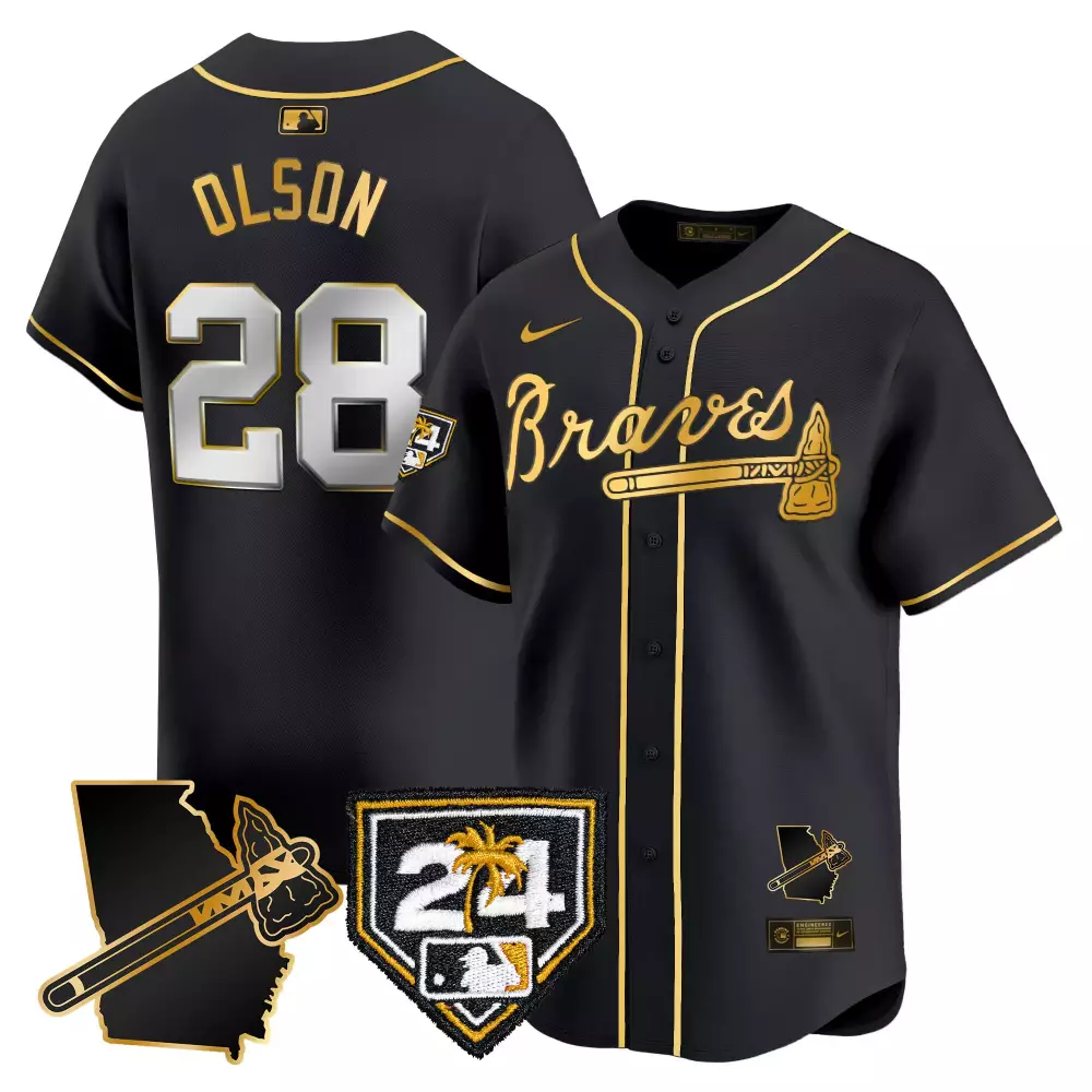 olson 28 atlanta braves black stitched jersey men s 2024 spring training name patch