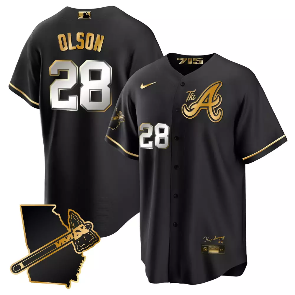 olson 28 atlanta braves black stitched jersey men s 2024 spring training name patch