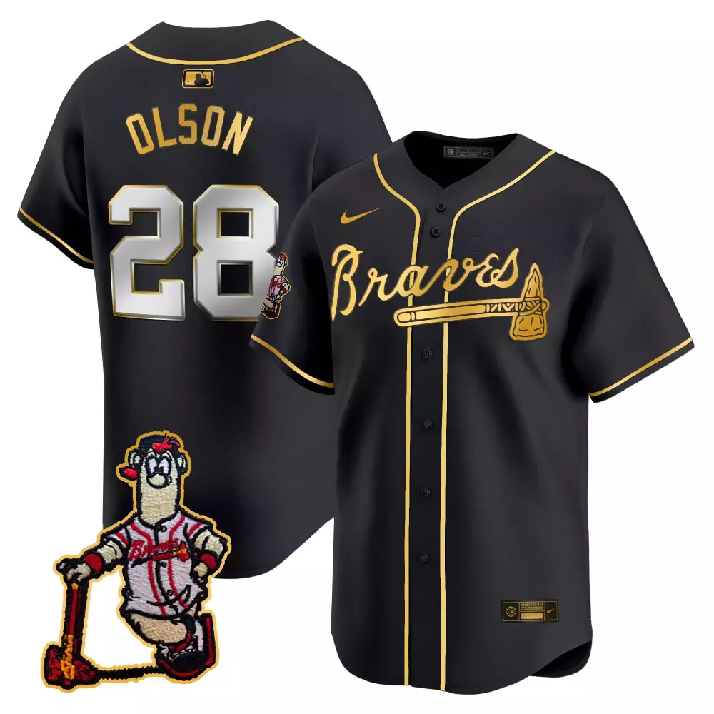olson 28 atlanta braves black stitched jersey men s 2024 spring training name patch