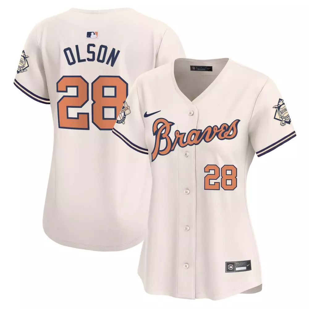 olson 28 atlanta braves cream women s stitched jersey name patch 2023