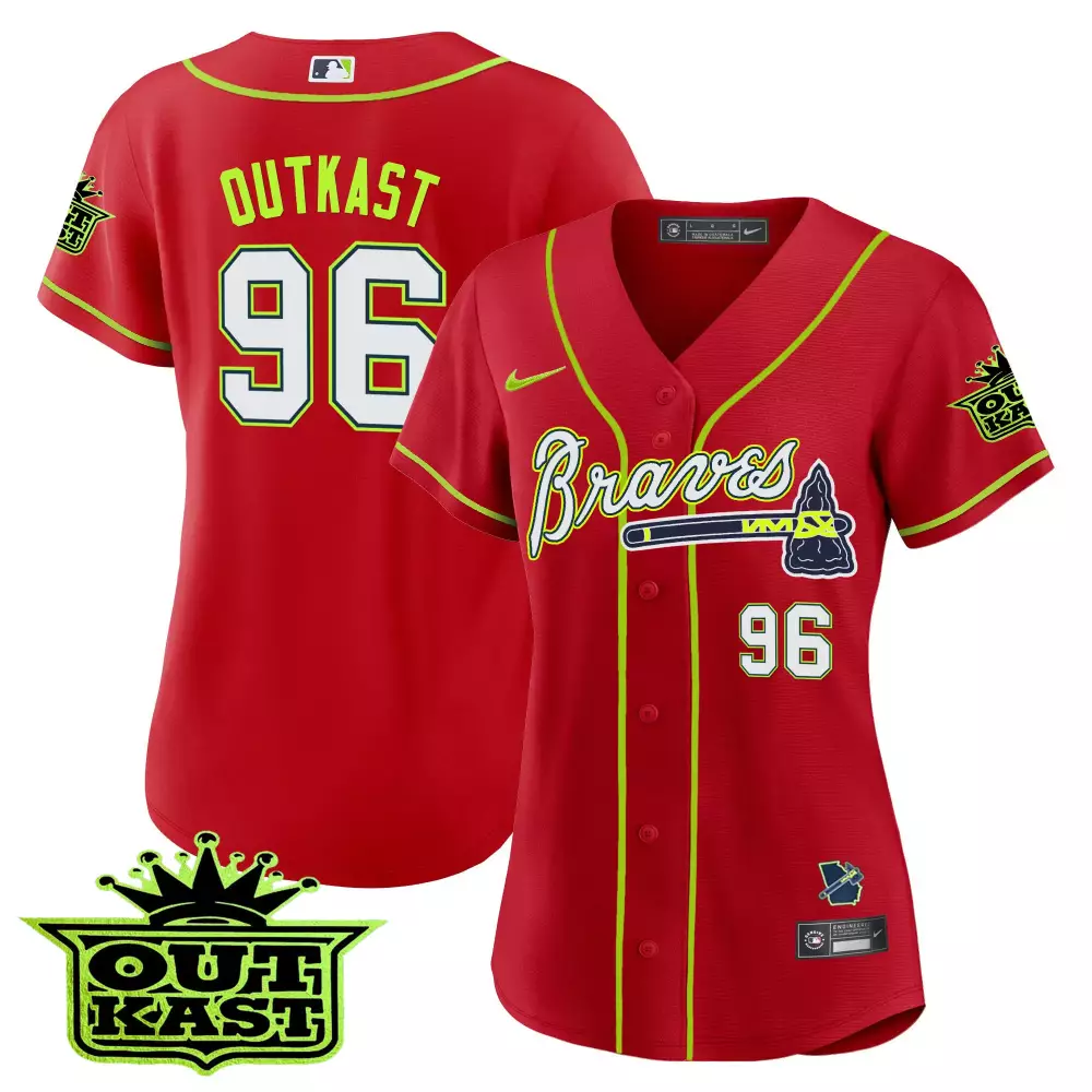 Outkast 96 Atlanta Braves Red Stitched Jersey | Women's Style Name Patch 2023 | Stylish Fan Gear for All