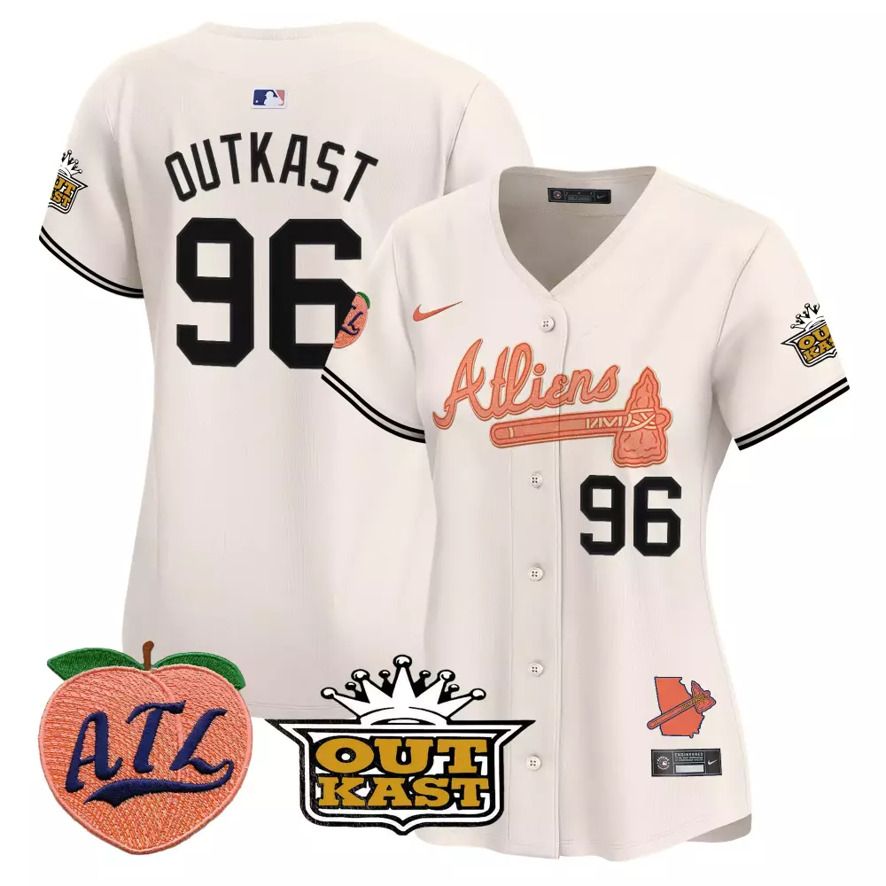 outkast 96 atlanta braves women s peach stitched jersey name patch 2023