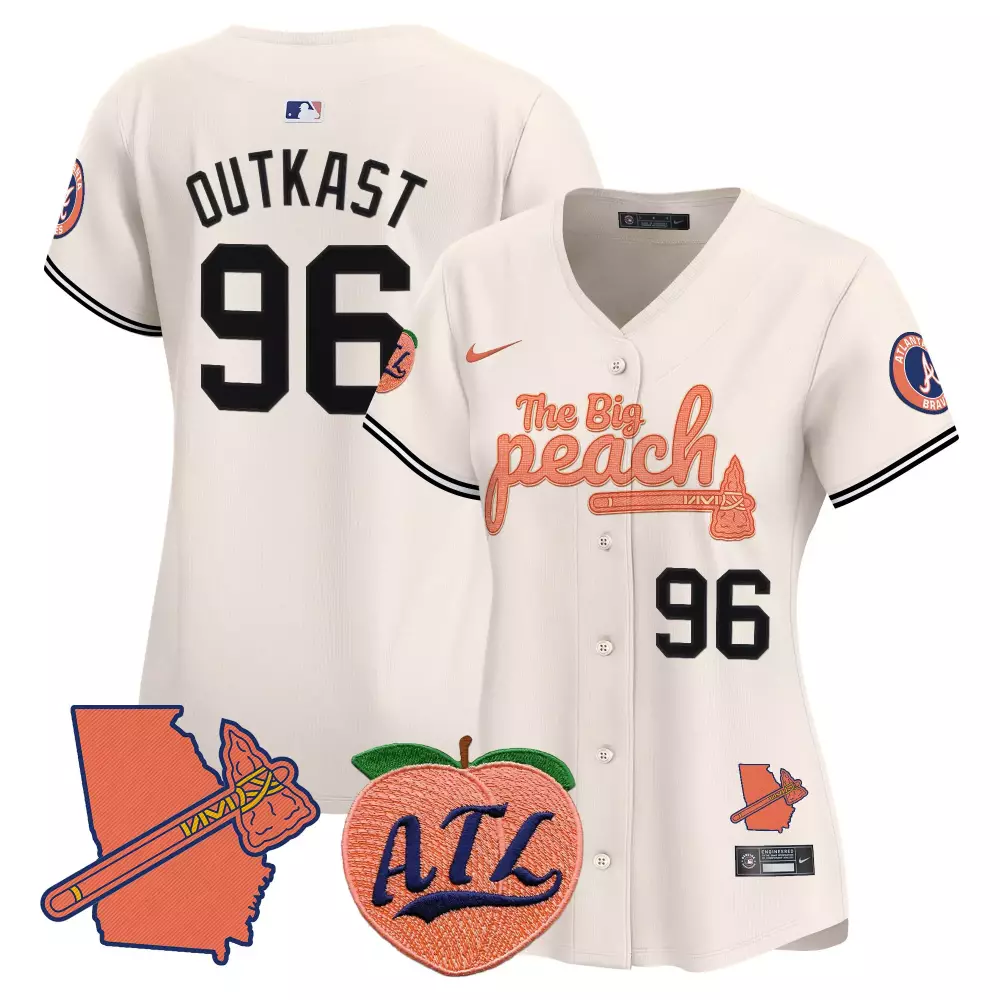 outkast 96 atlanta braves women s peach stitched jersey name patch 2023
