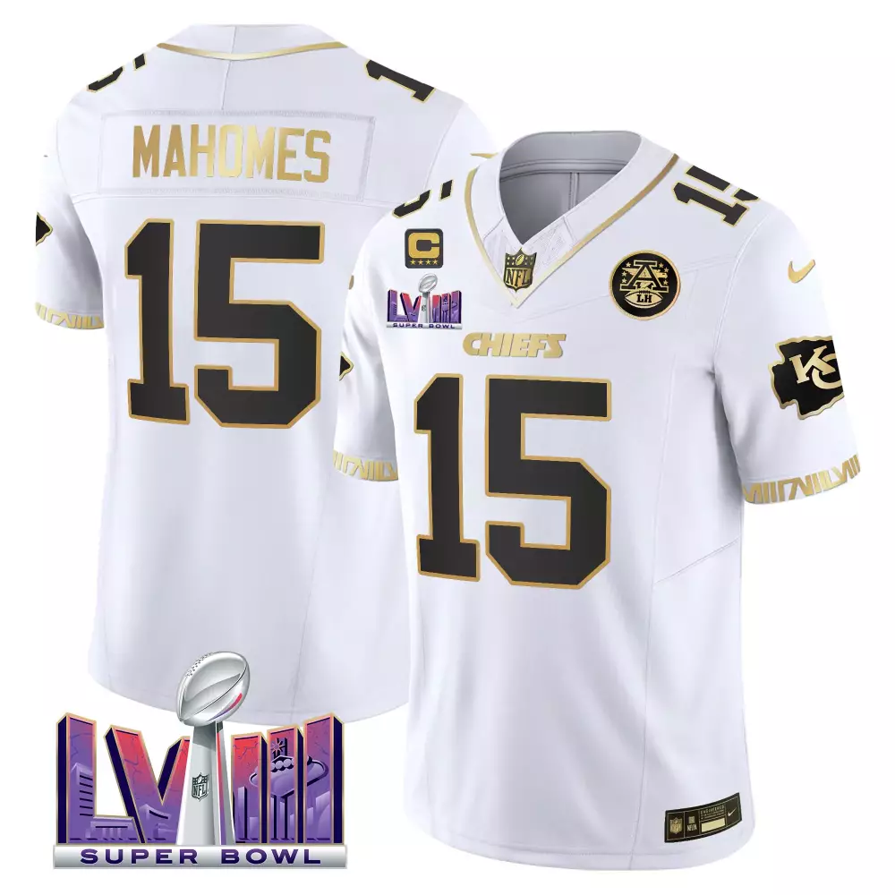 Patrick Mahomes 15 Kansas City Chiefs White Stitched Jersey | Super Bowl LVIII All Gender Style | Fan Gear for All | For Men, Women & Youth