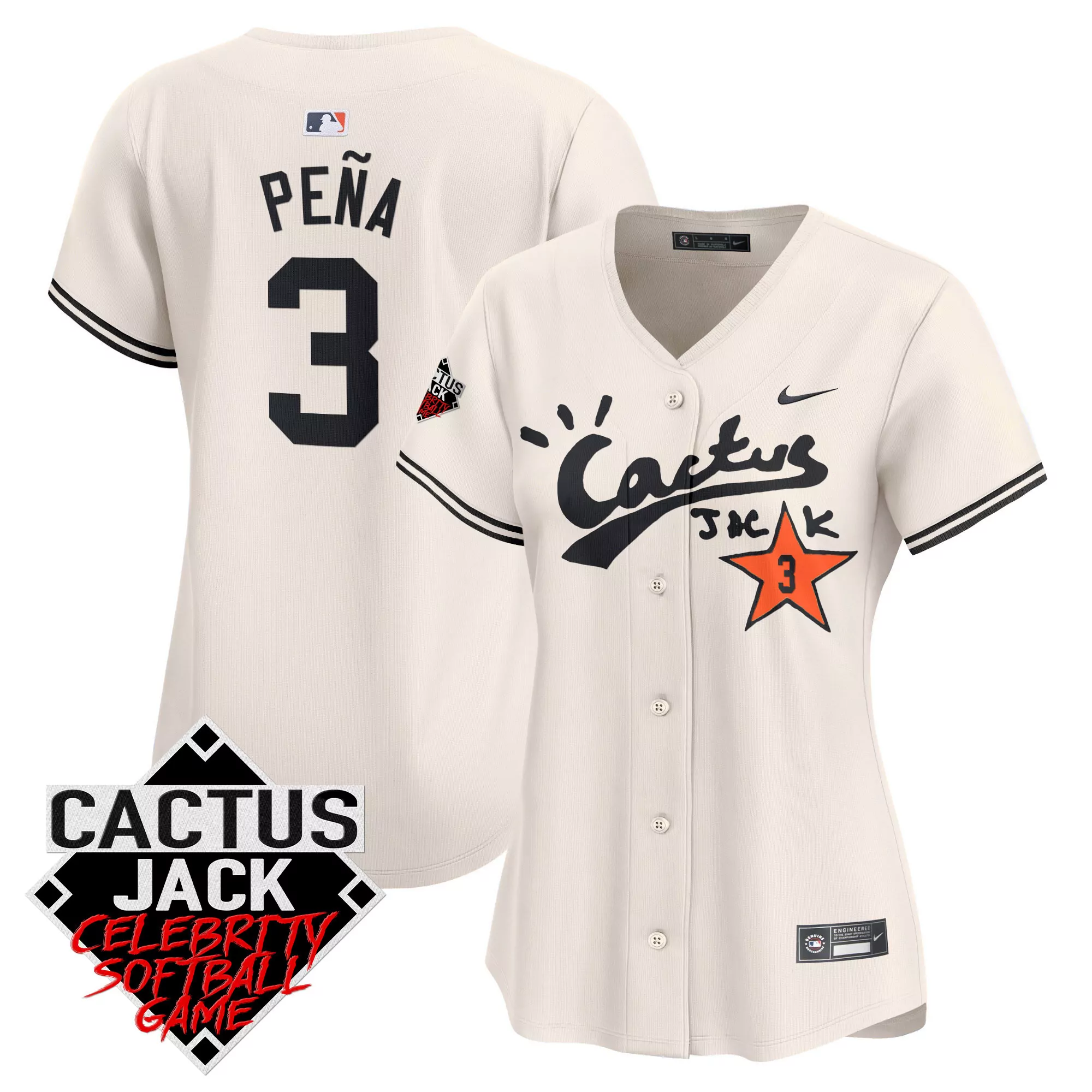 pea 3 cactus jack celebrity softball game women s cream stitched jersey name patch 2023