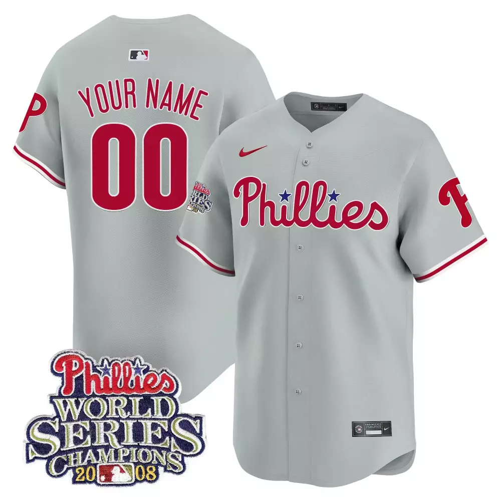 phillies 2008 world series champions custom jersey gray all stitched name patch men s style