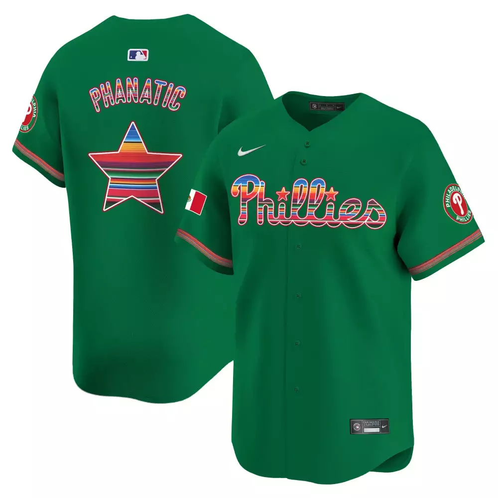 phillies phanatic 2023 men s green stitched jersey with name patch