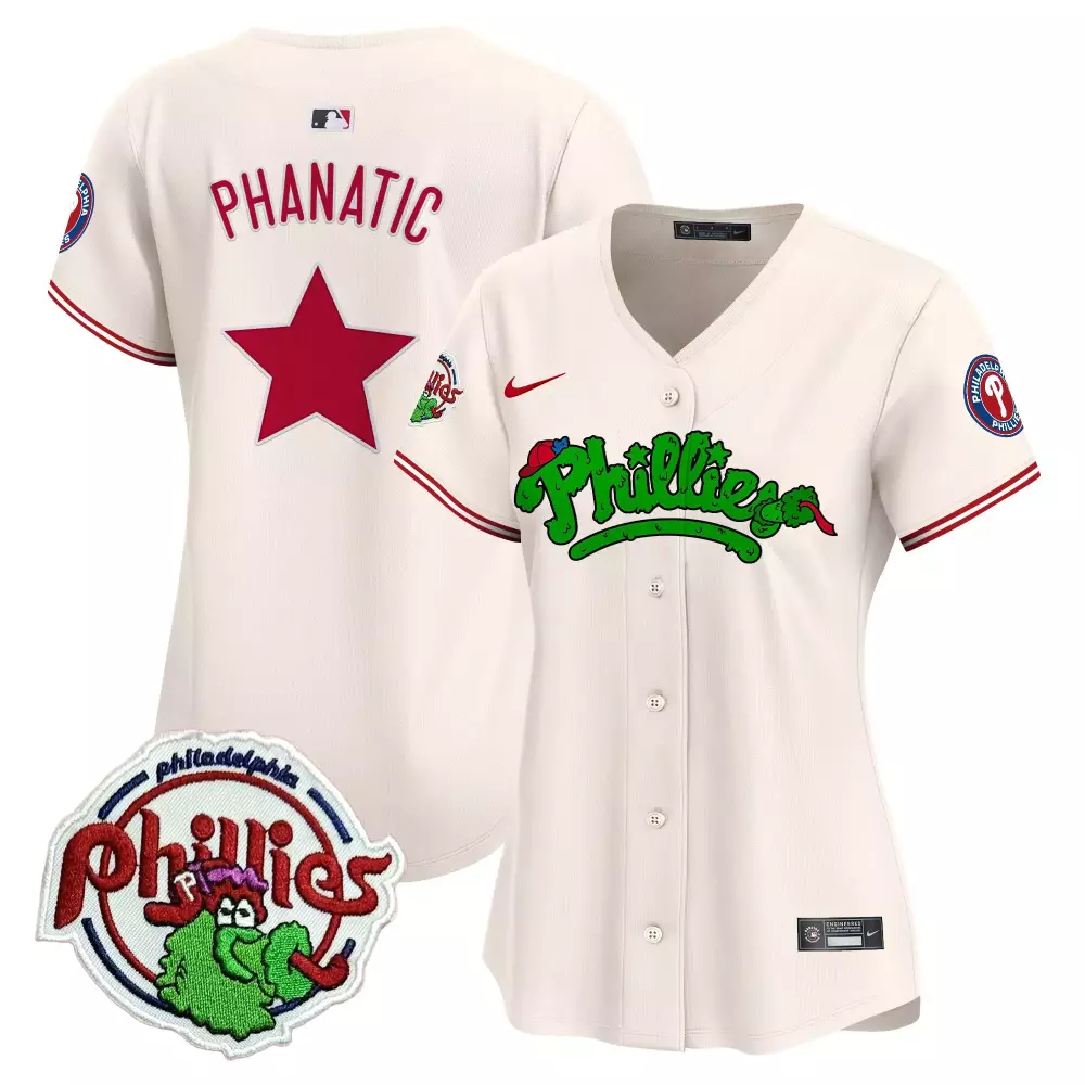 phillies phanatic name patch women s stitched jersey cream 2023 limited edition