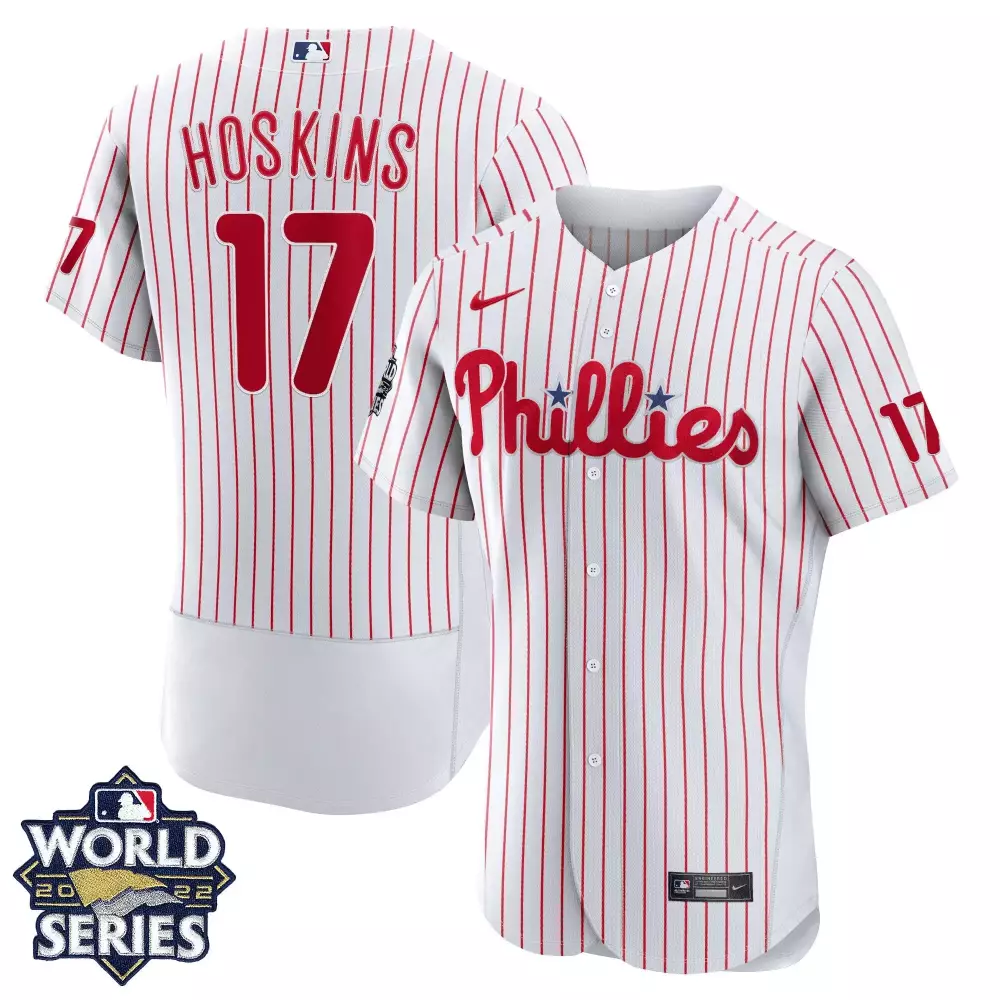 Rhys Hoskins Philadelphia Phillies 2022 World Series Jersey | Cool Base White Gold | All Stitched Fan Gear | For Men, Women & Youth