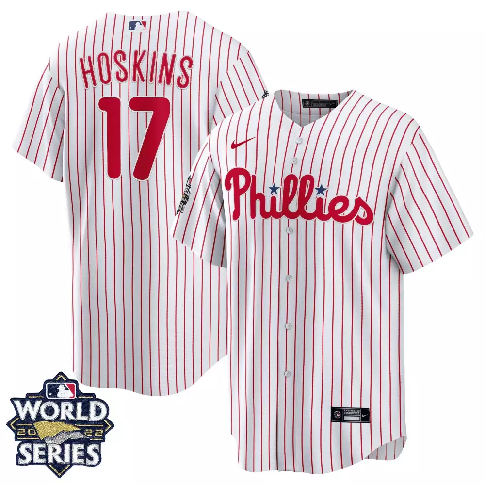 Rhys Hoskins Philadelphia Phillies 2022 World Series Jersey | Cool Base White Gold | All Stitched Fan Gear | For Men, Women & Youth