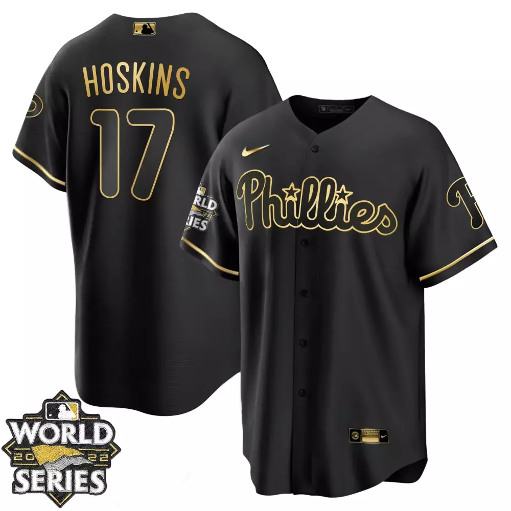Rhys Hoskins Philadelphia Phillies 2022 World Series Jersey | Cool Base White Gold | All Stitched Fan Gear | For Men, Women & Youth