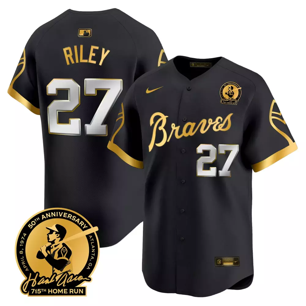 Riley 27 Atlanta Braves 2024 Black Stitched Jersey | Men's 50th Anniversary Name Patch | For Men, Women & Youth