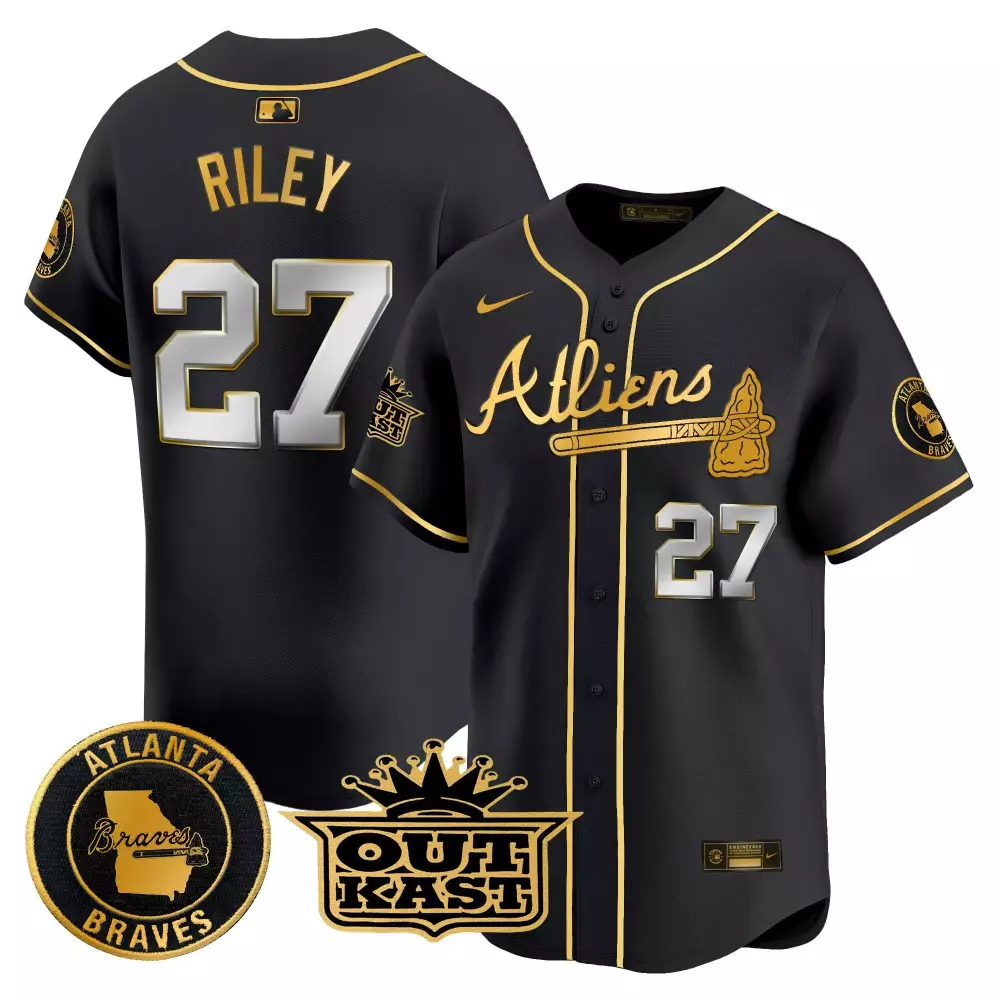 riley 27 atlanta braves black stitched jersey men s outkast style name patch 2023
