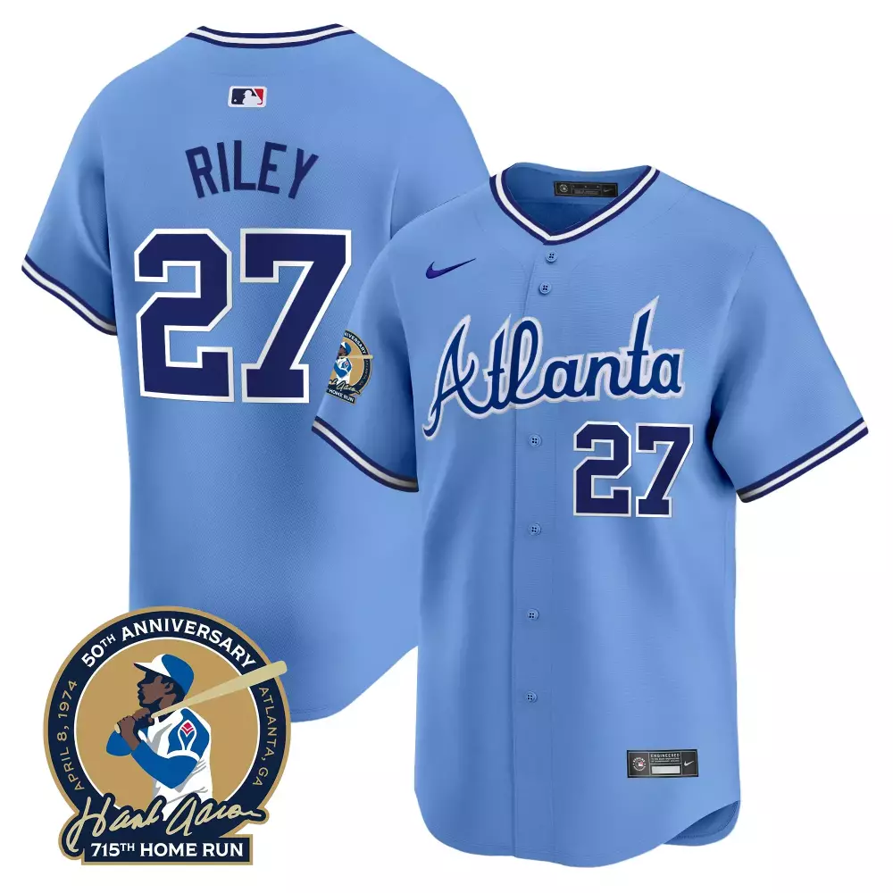 Riley 27 Atlanta Braves Light Blue Jersey | 2023 All Stitched Men's Style with 1974 Anniversary Name Patch | Fan Gear for All | For Men, Women & Youth