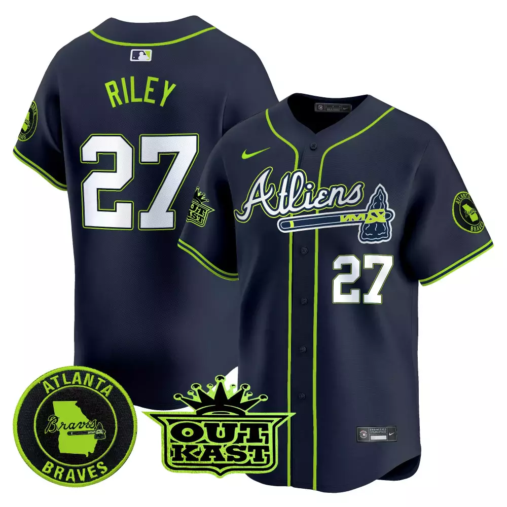 Riley 27 Atlanta Braves Men's Stitched Jersey | 2023 Navy Outkast with Name Patch | Unique Fan Gear for Game Day | For Men, Women & Youth